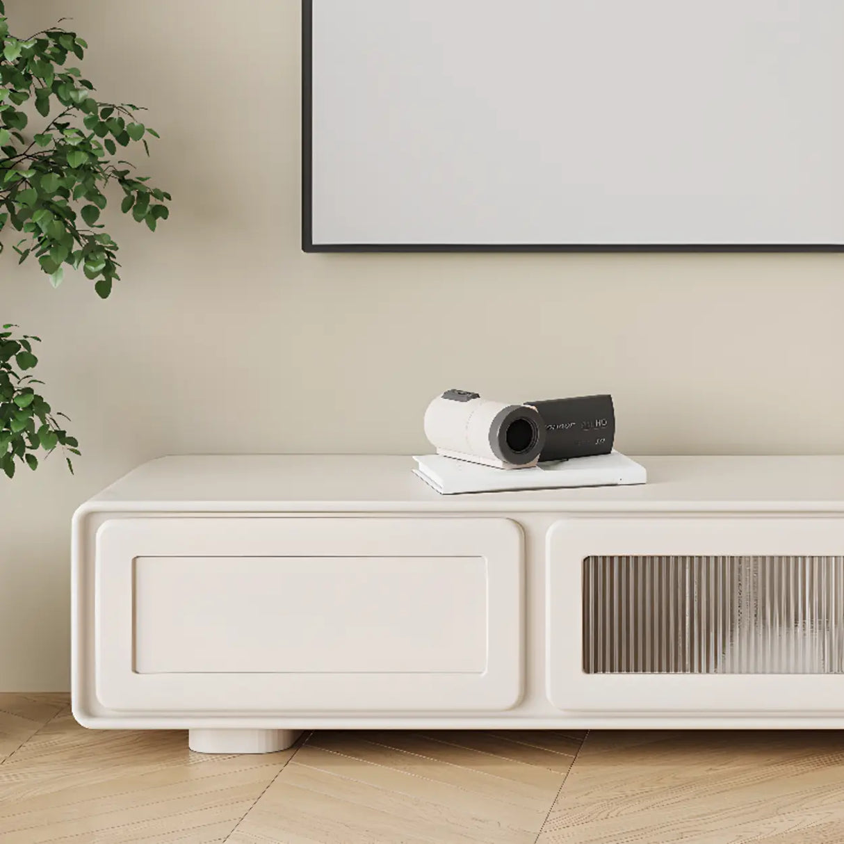 Trendy White Wood Drawers Cabinet Rectangle TV Stand Image - 7