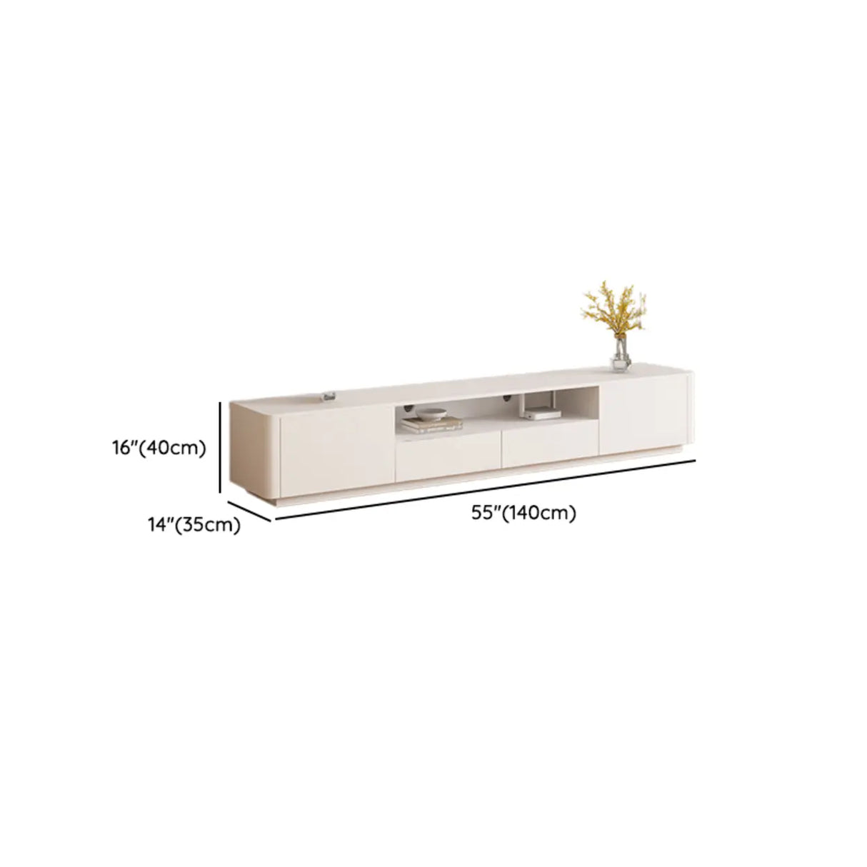 Trendy White Wood Open Storage Drawers Cabinet TV Stand