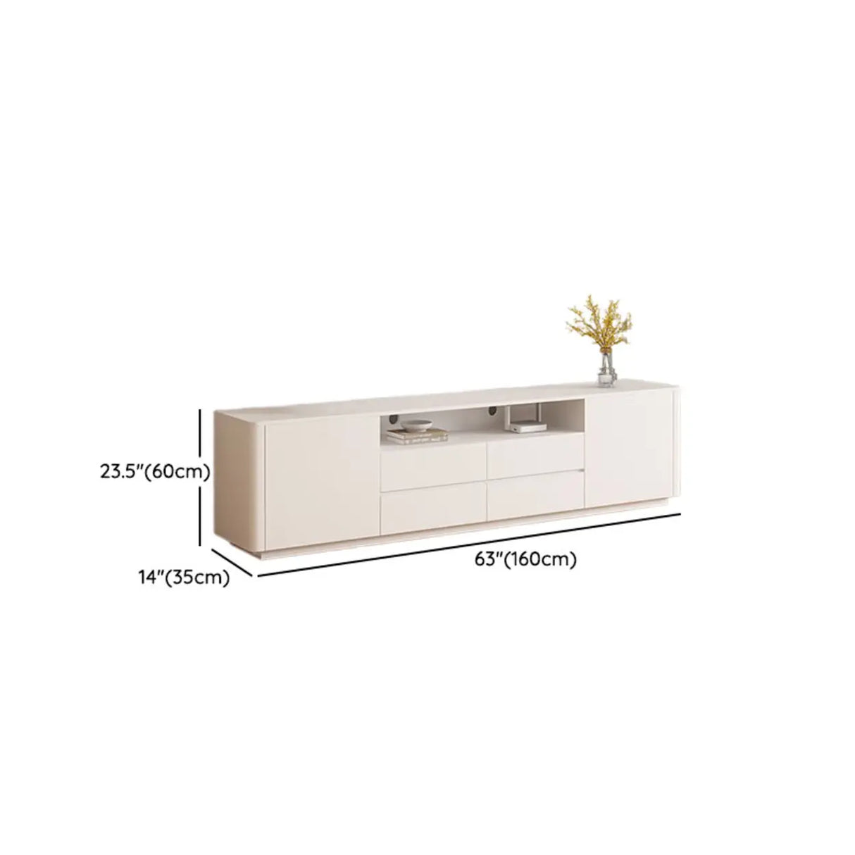 Trendy White Wood Open Storage Drawers Cabinet TV Stand Image - 28