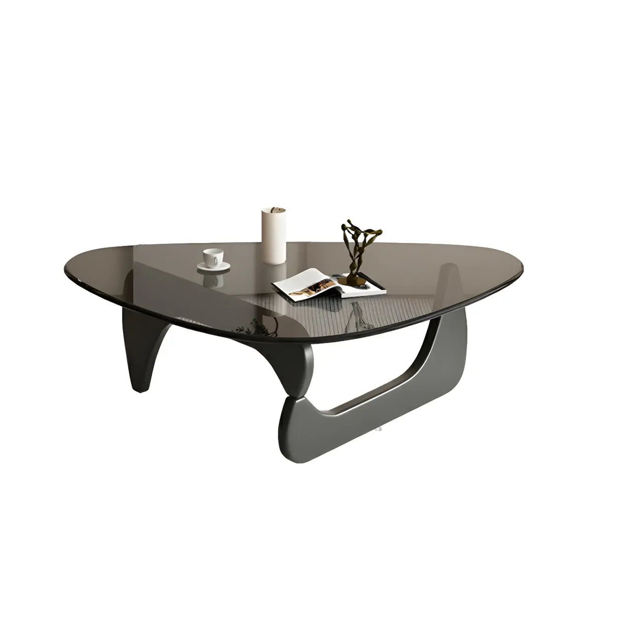 Triangle Glass Wooden Abstract Base Coffee Table Image - 10