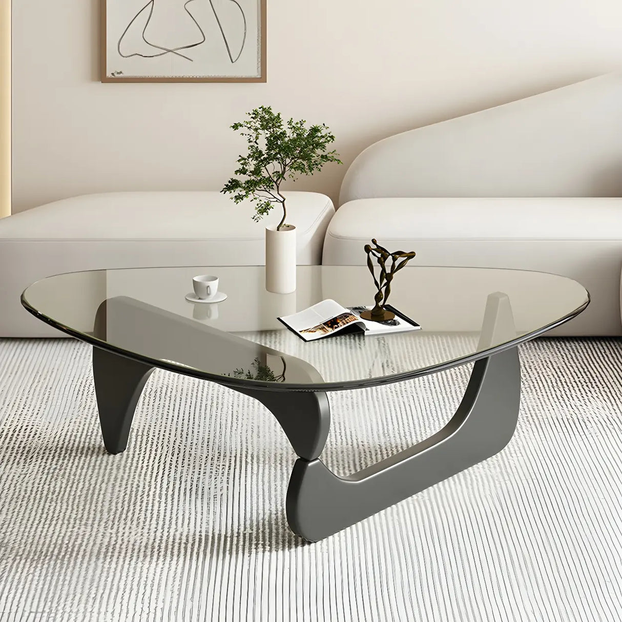 Triangle Glass Wooden Abstract Base Coffee Table Image - 11