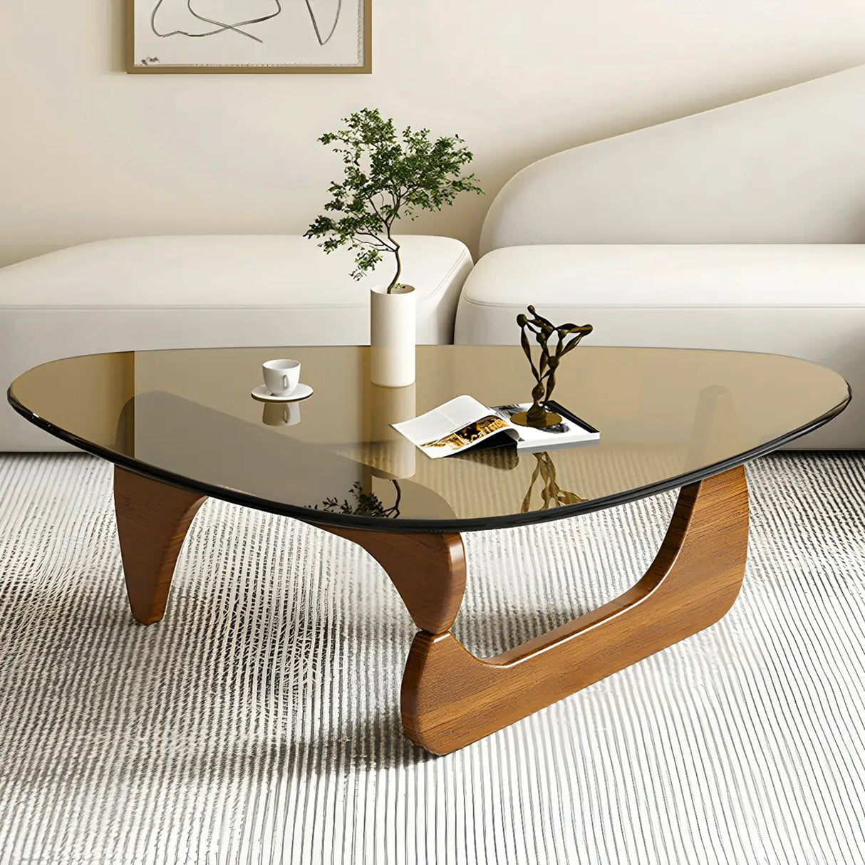 Triangle Glass Wooden Abstract Base Coffee Table Image - 15
