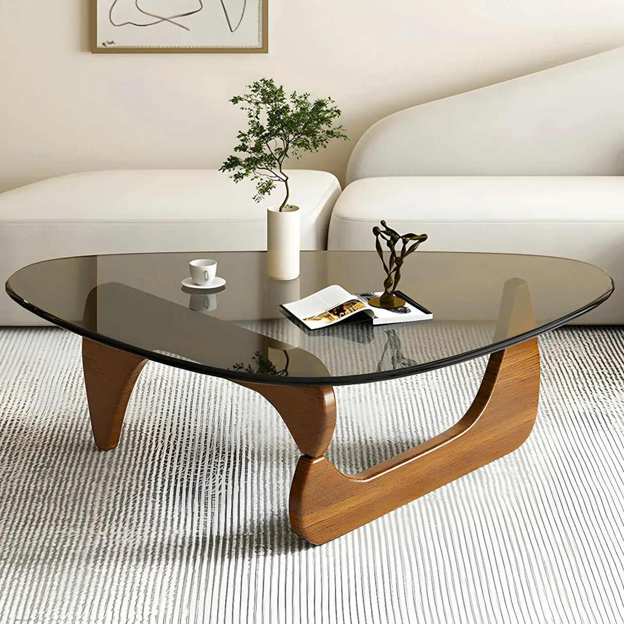 Triangle Glass Wooden Abstract Base Coffee Table Image - 17