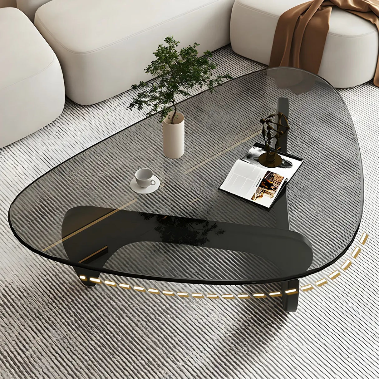 Triangle Glass Wooden Abstract Base Coffee Table Image - 18
