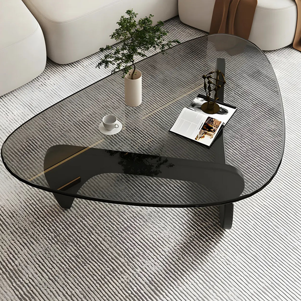 Triangle Glass Wooden Abstract Base Coffee Table Image - 5