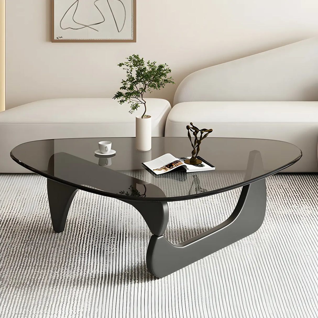 Triangle Glass Wooden Abstract Base Coffee Table Image - 9