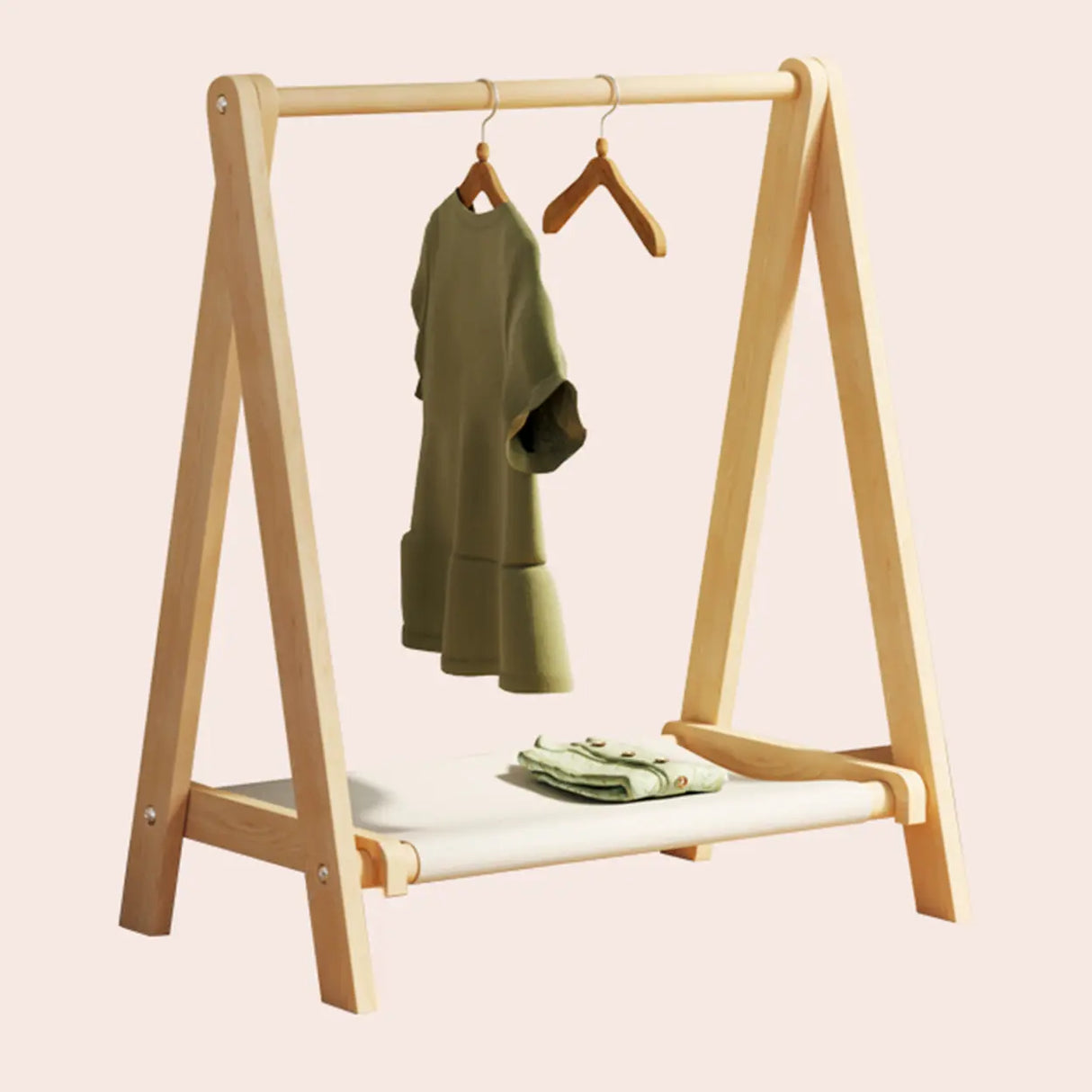 Triangle Natural Finish Pine Wood Shelves Coat Rack Image - 8