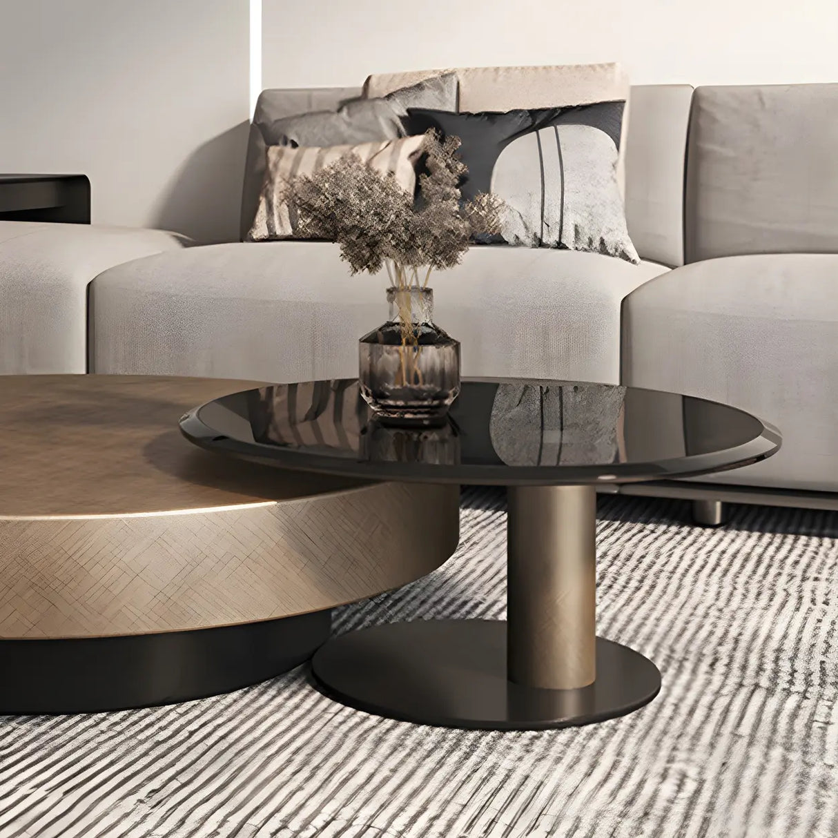 Tropical Brown Metal Round Steel Base Nesting Tables Image - 11