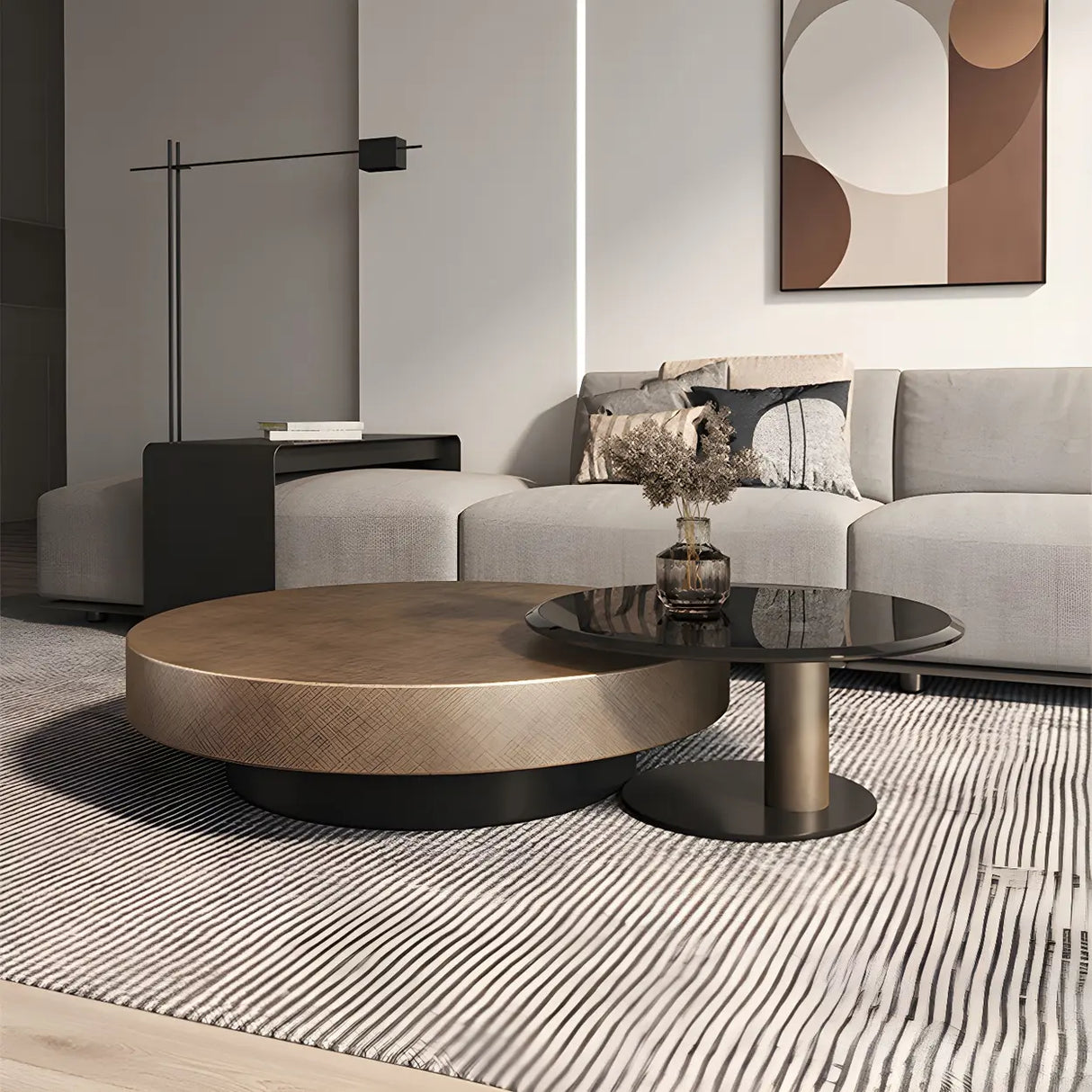 Tropical Brown Metal Round Steel Base Nesting Tables Image - 1