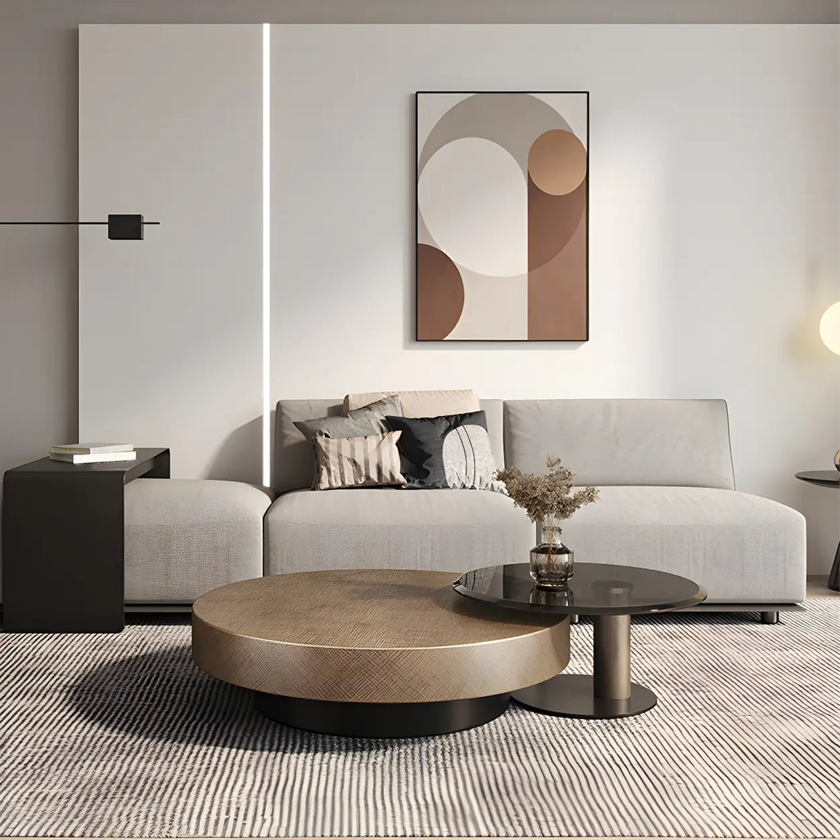 Tropical Brown Metal Round Steel Base Nesting Tables Image - 4