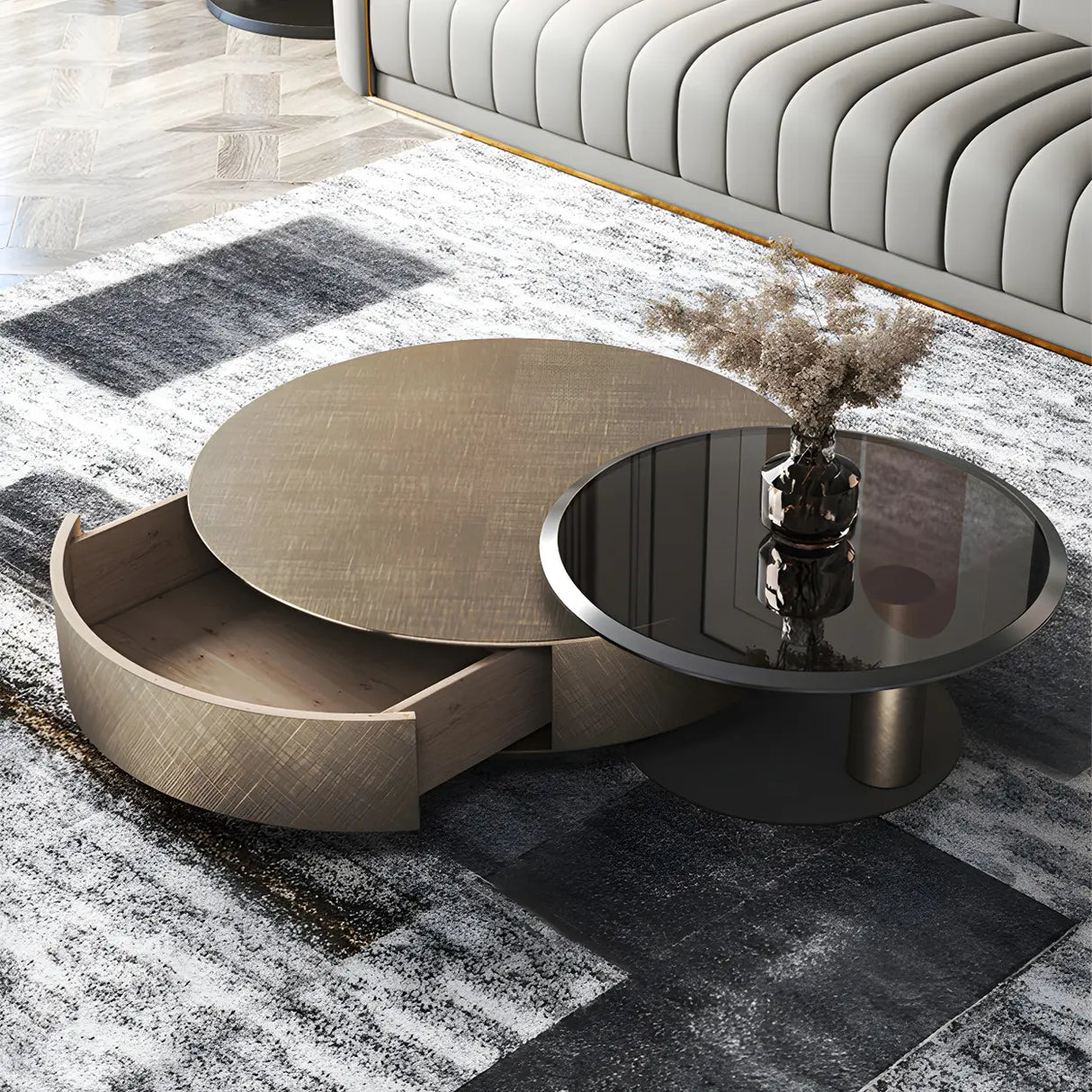 Tropical Brown Metal Round Steel Base Nesting Tables Image - 6