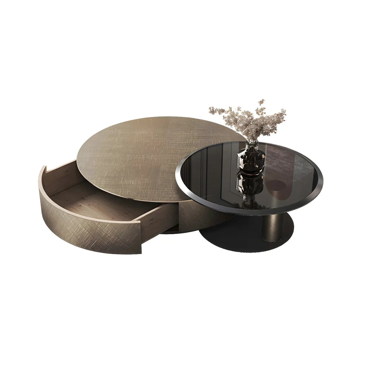 Tropical Brown Metal Round Steel Base Nesting Tables Image - 7