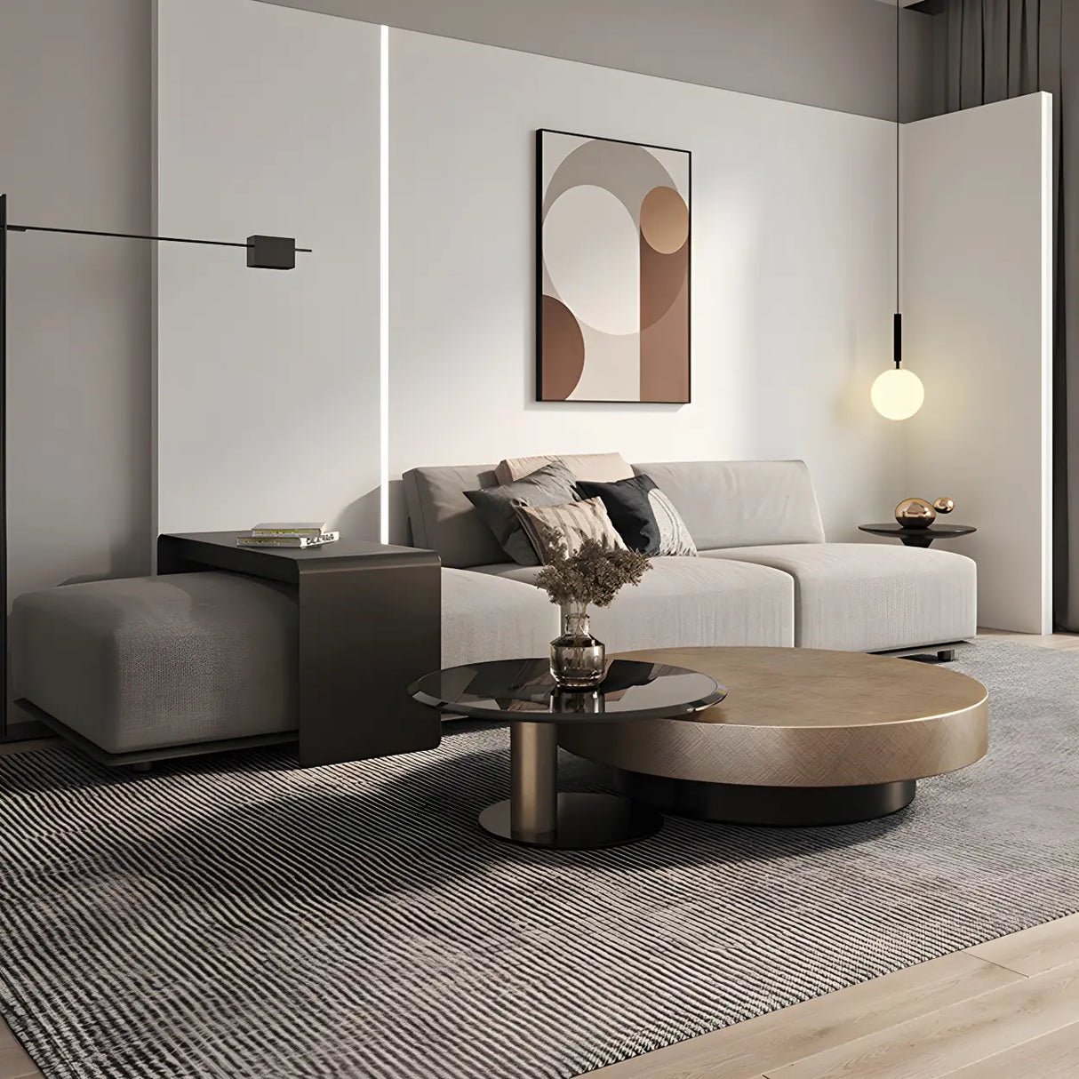 Tropical Brown Metal Round Steel Base Nesting Tables Image - 8