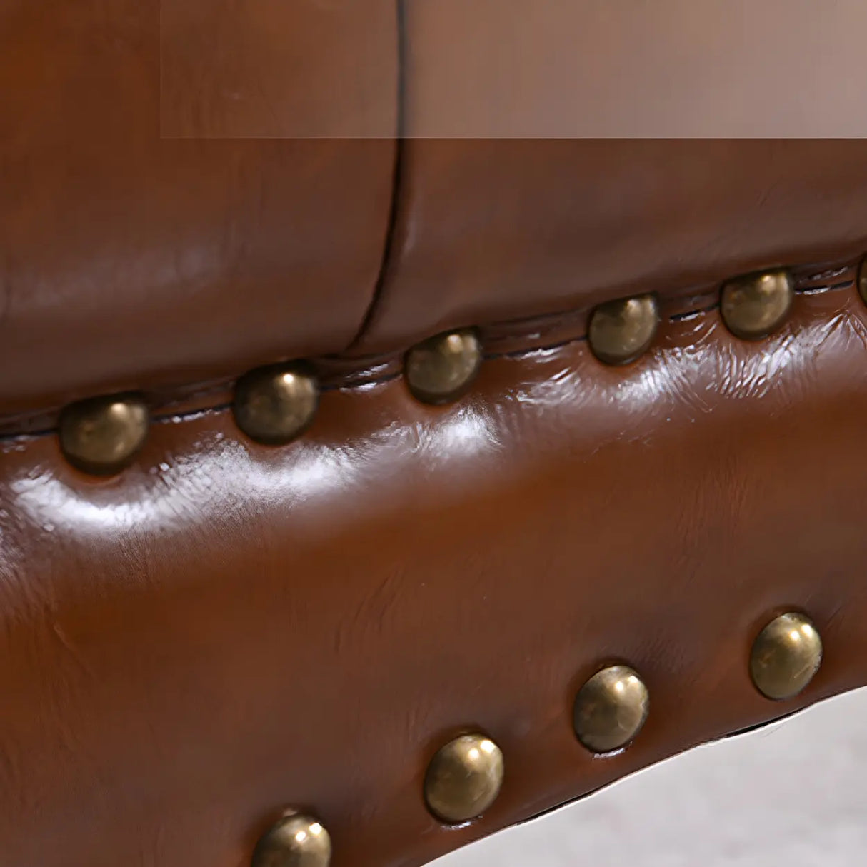 Tufted Faux Leather Bench with Studded Trim and Wood Legs Image - 11