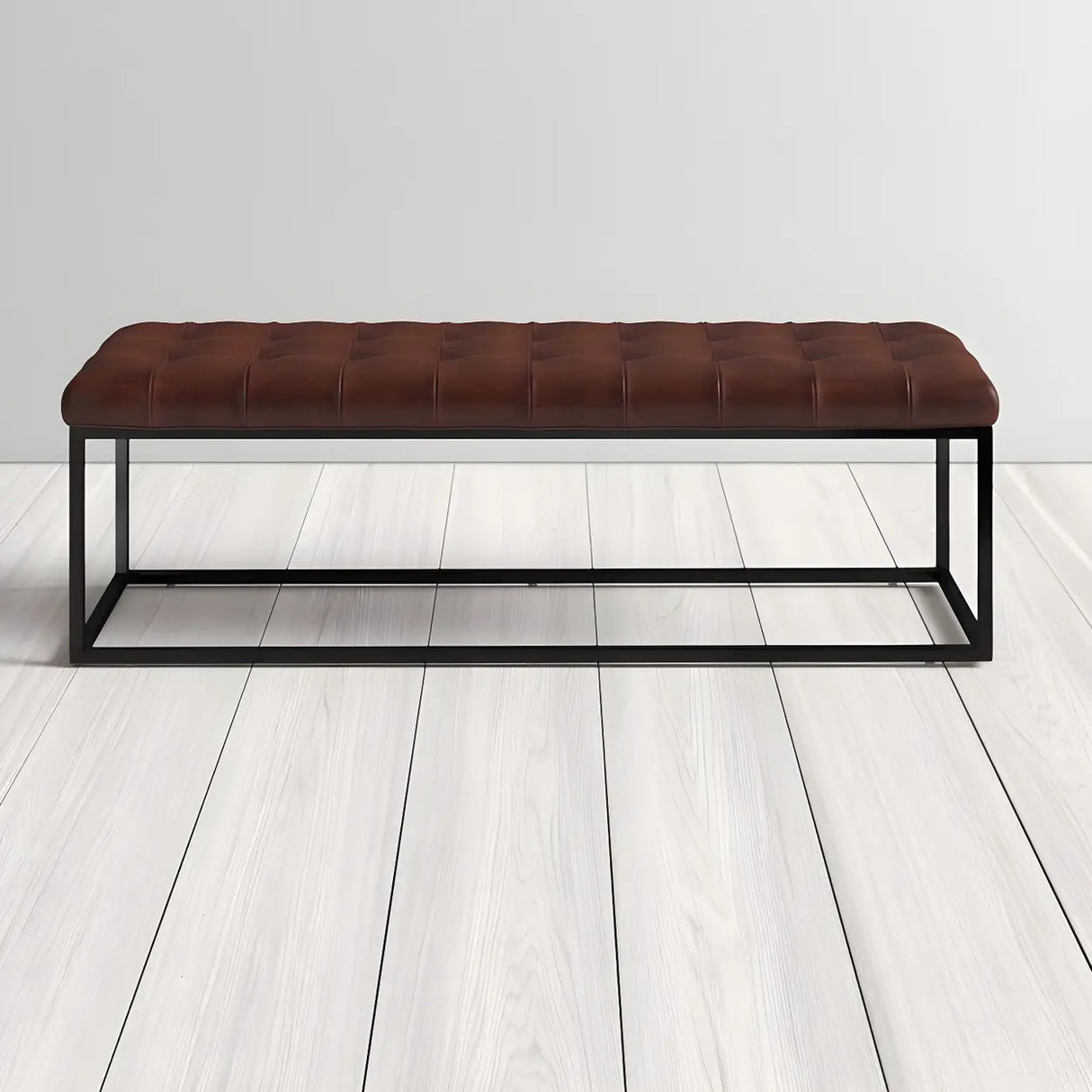 Modern Faux Leather Bench with Metal Frame – Entryway Style Image - 4