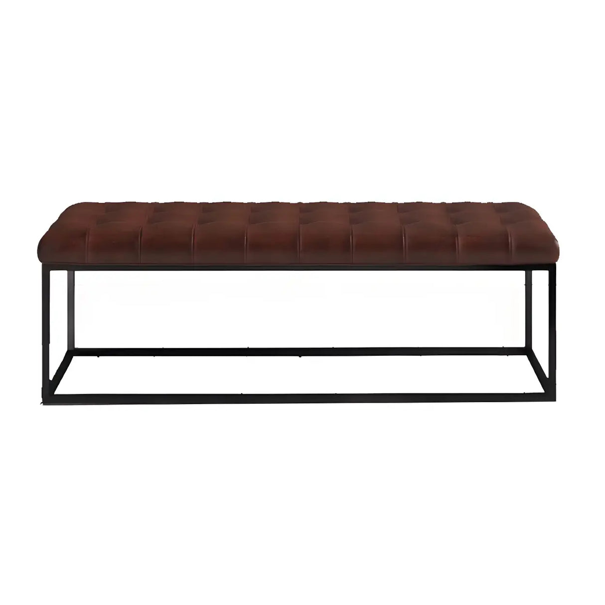 Modern Faux Leather Bench with Metal Frame – Entryway Style Image - 5