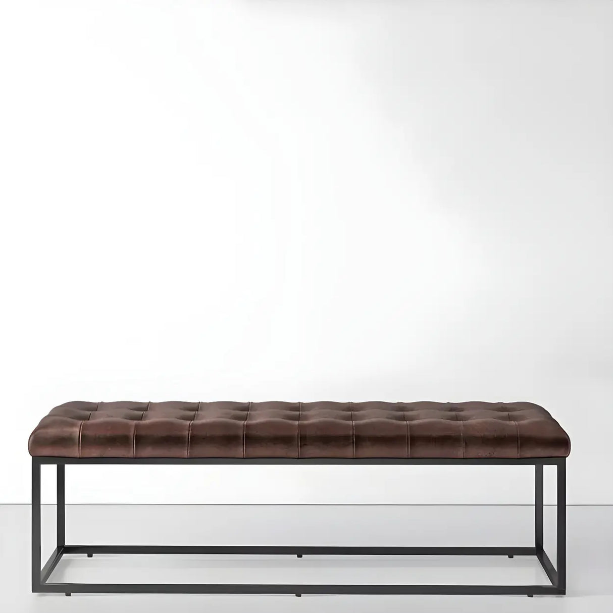 Modern Faux Leather Bench with Metal Frame – Entryway Style Image - 6