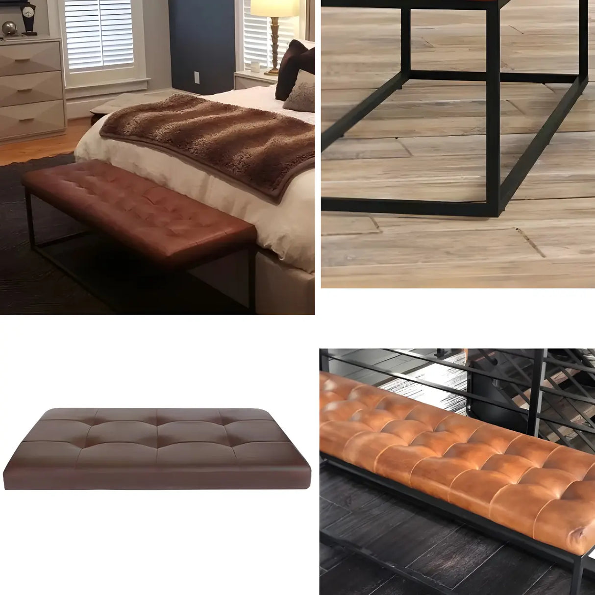 Modern Faux Leather Bench with Metal Frame – Entryway Style Image - 8
