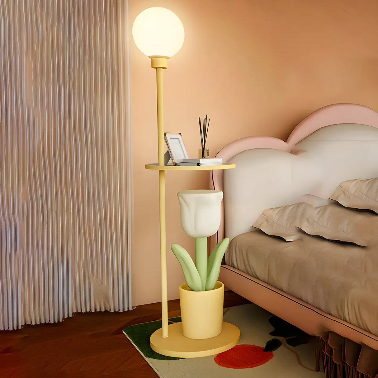 Tulip Planter Pink Globe Floor Lamp with Side Table Image - 3