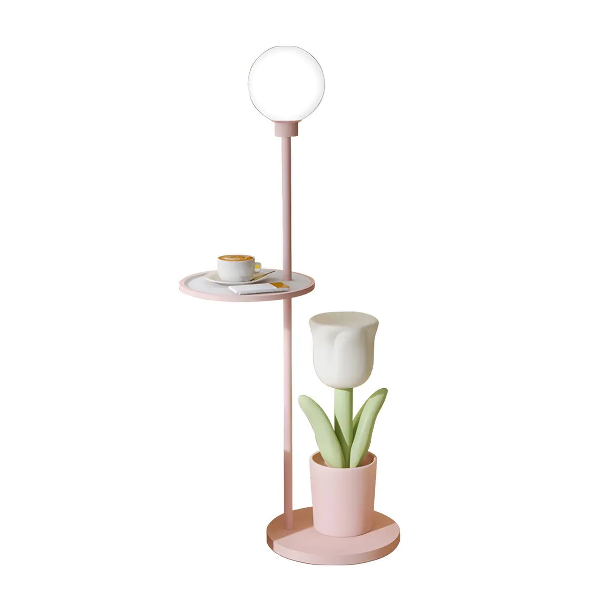 Tulip Planter Pink Globe Floor Lamp with Side Table Image - 5