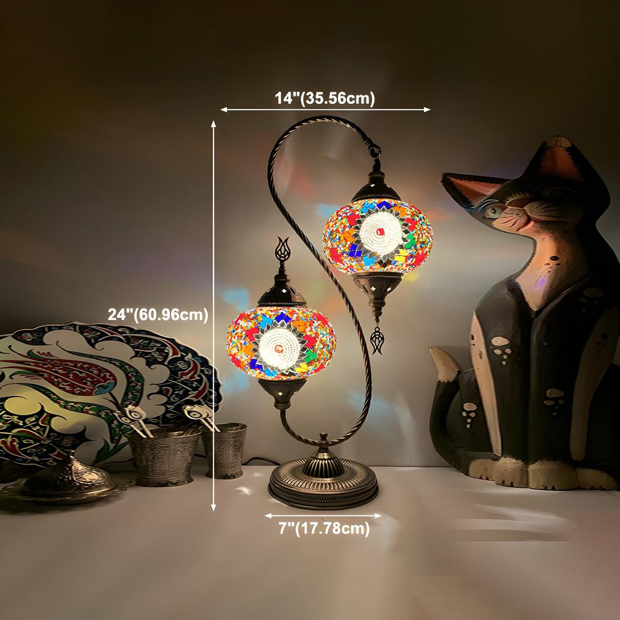 Turkish Creative Teardrop Stained 2 Light Table Lamp