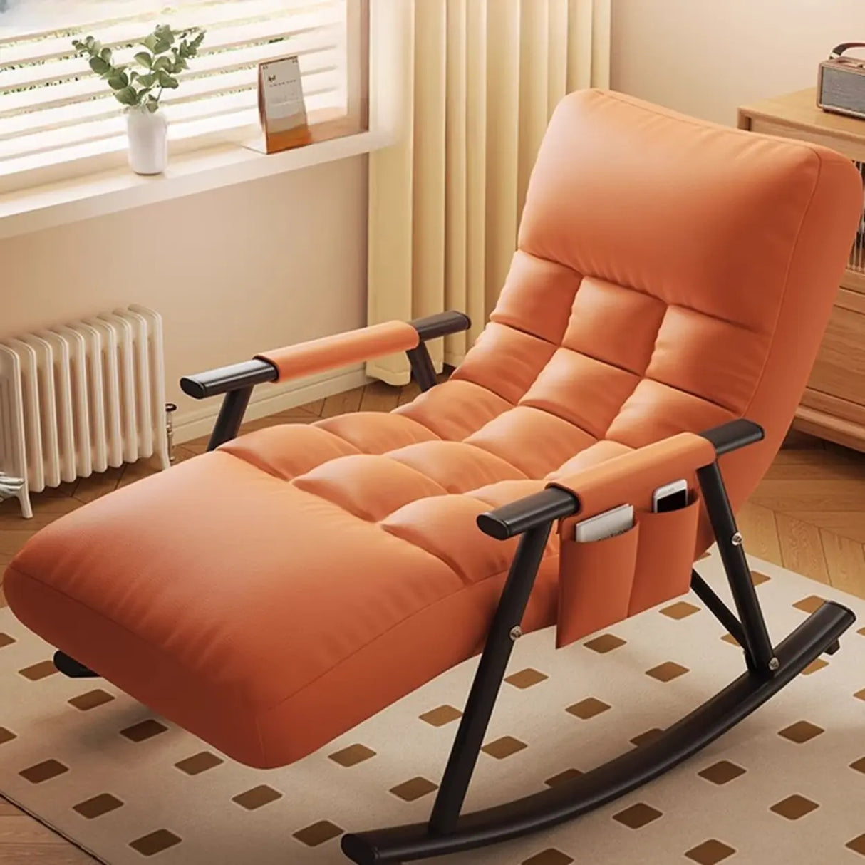 Twilight Orange Stain Resistant Round Arm Rocking Chair Image - 6