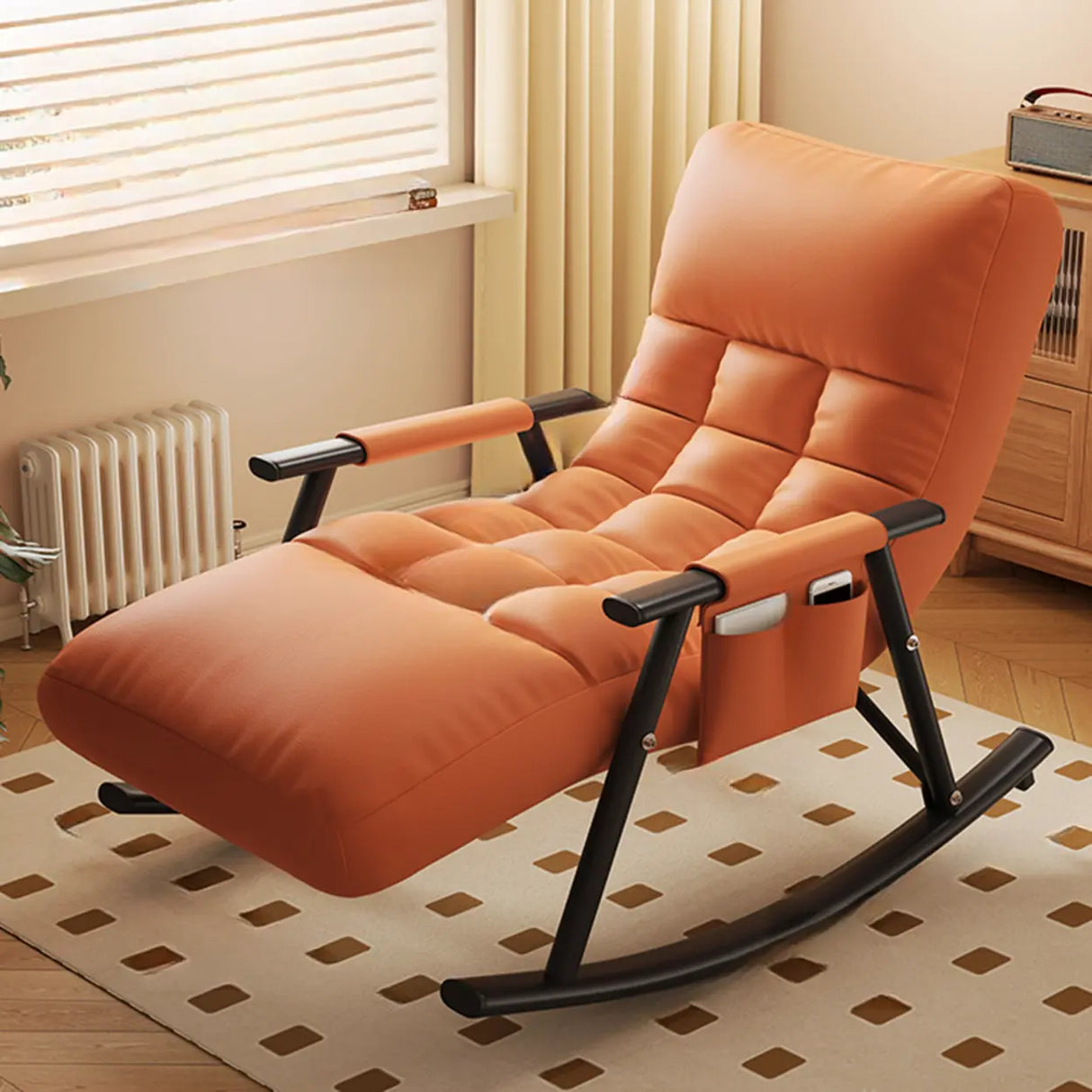 Twilight Orange Stain Resistant Round Arm Rocking Chair Image - 7