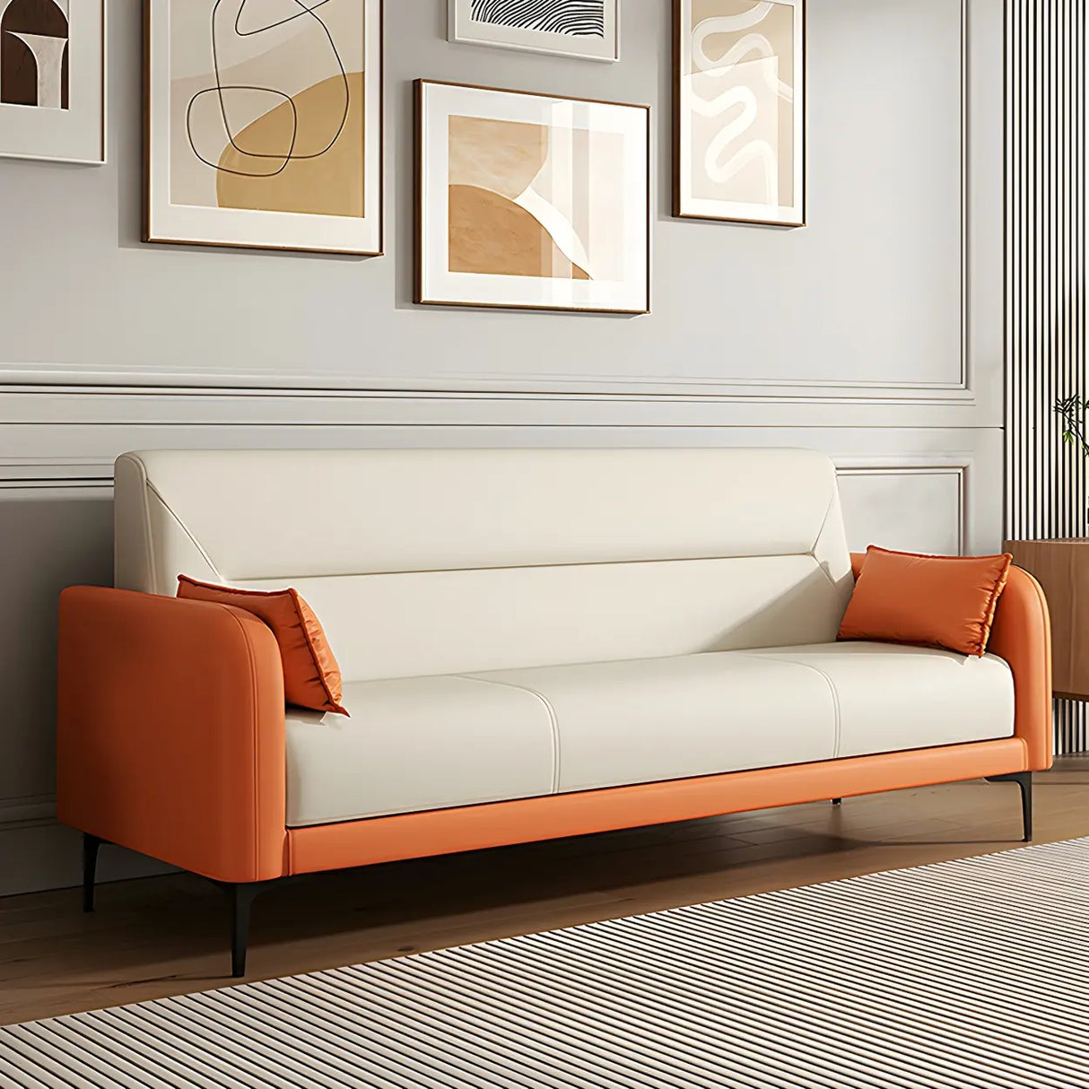 Two-tone Stain Resistant Faux Leather Tight Back Sofa Image - 1