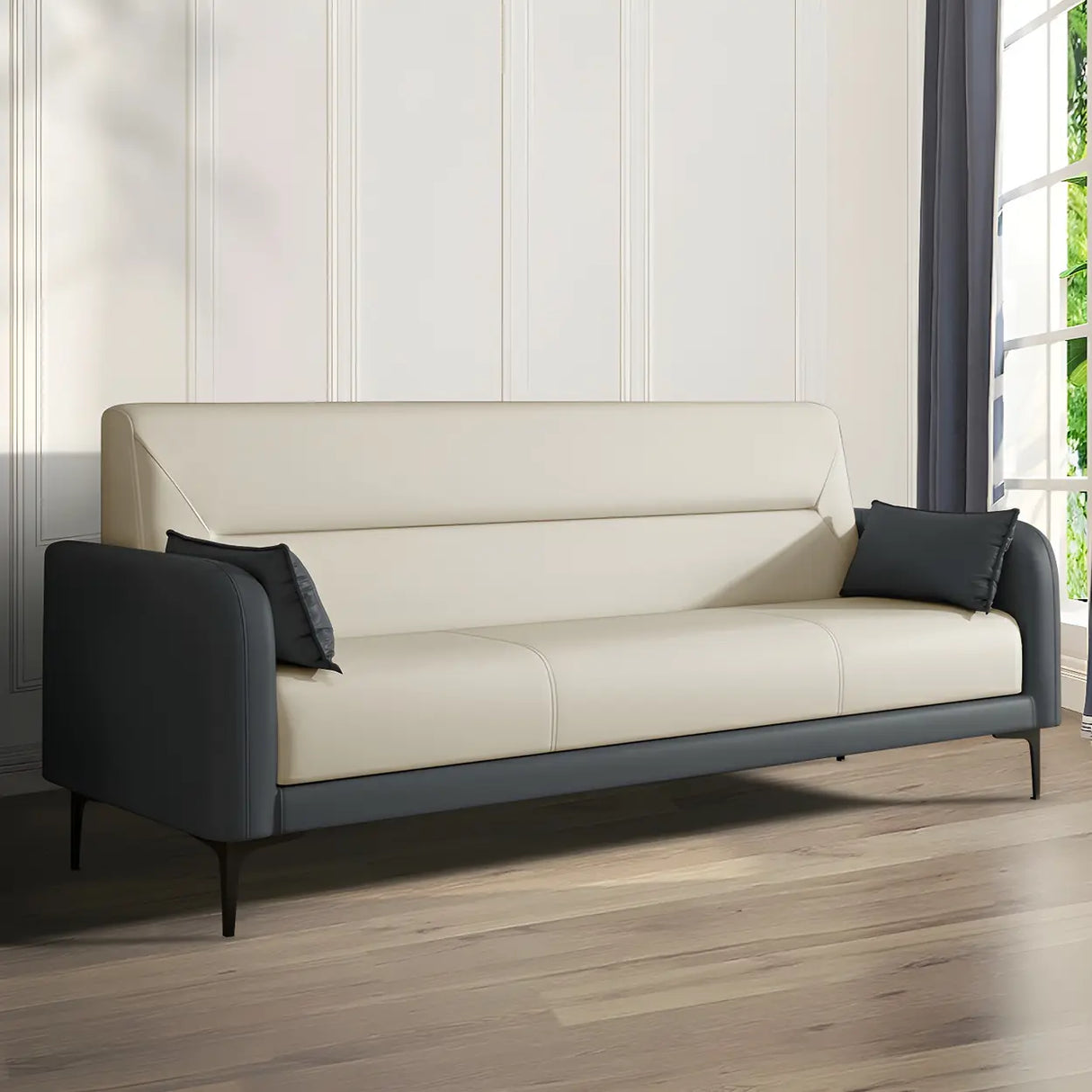 Two-tone Stain Resistant Faux Leather Tight Back Sofa Image - 11