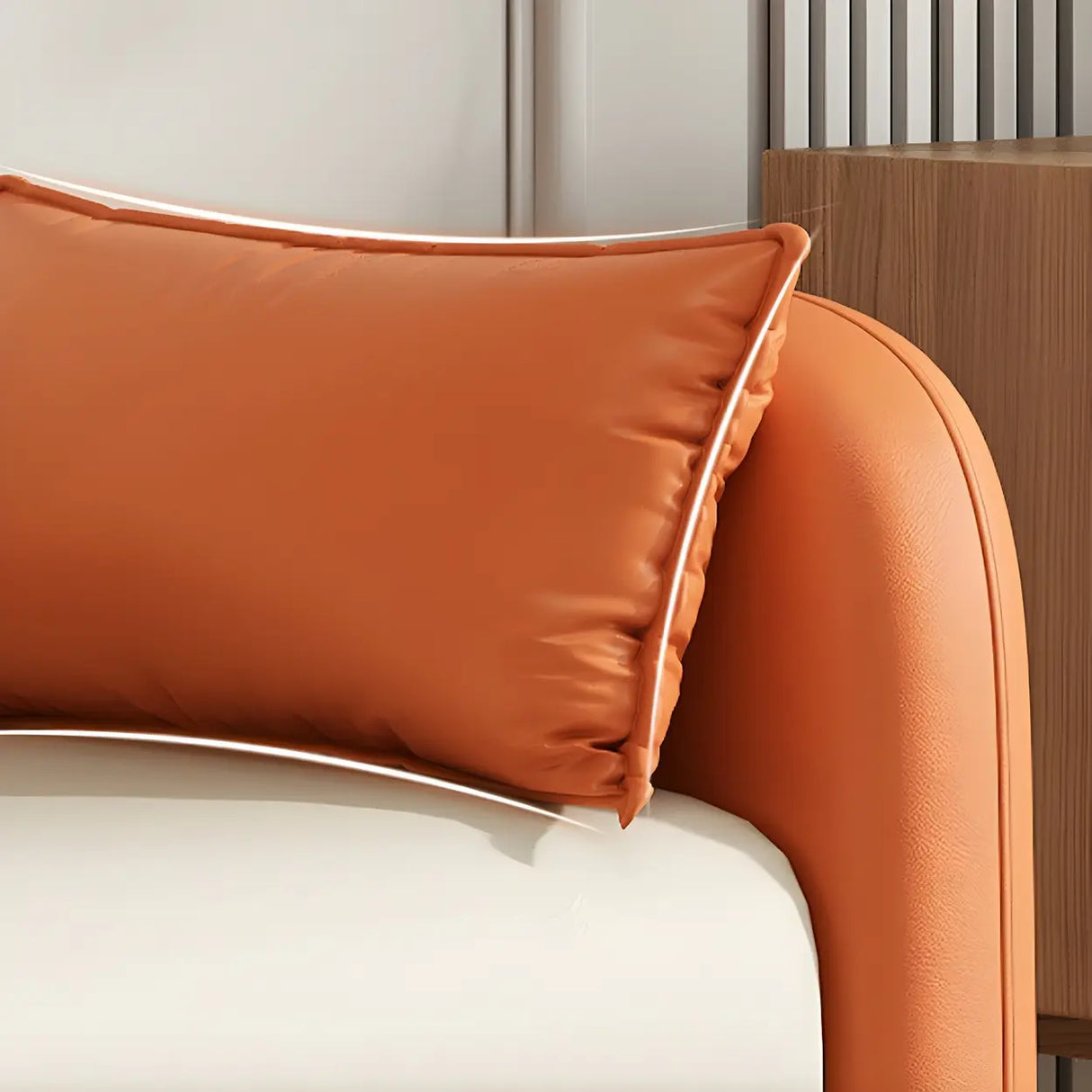 Two-tone Stain Resistant Faux Leather Tight Back Sofa Image - 12