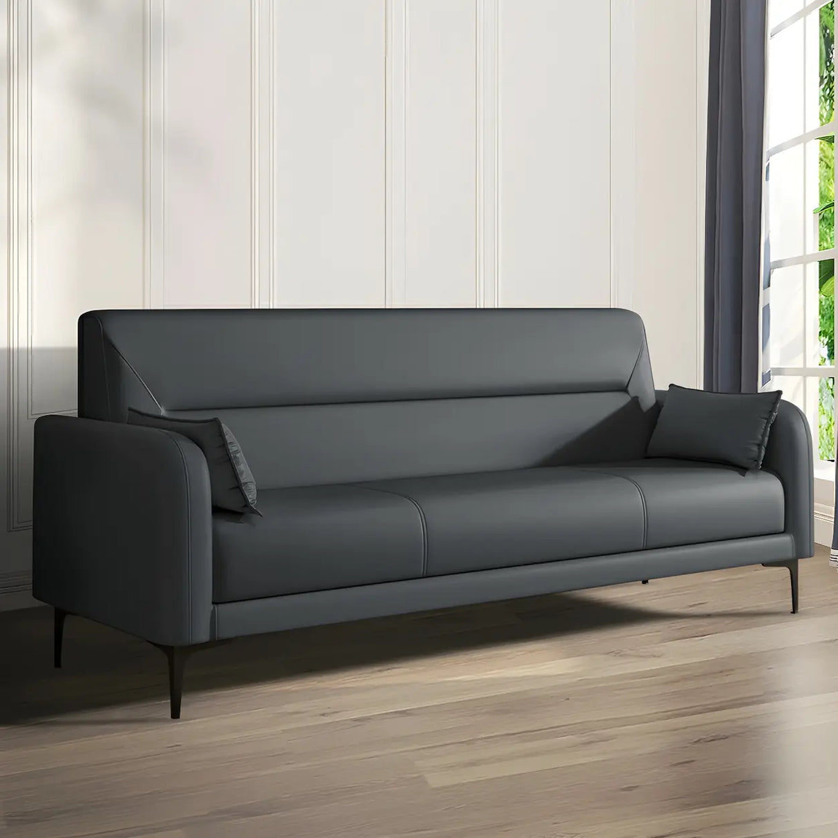 Two-tone Stain Resistant Faux Leather Tight Back Sofa Image - 13