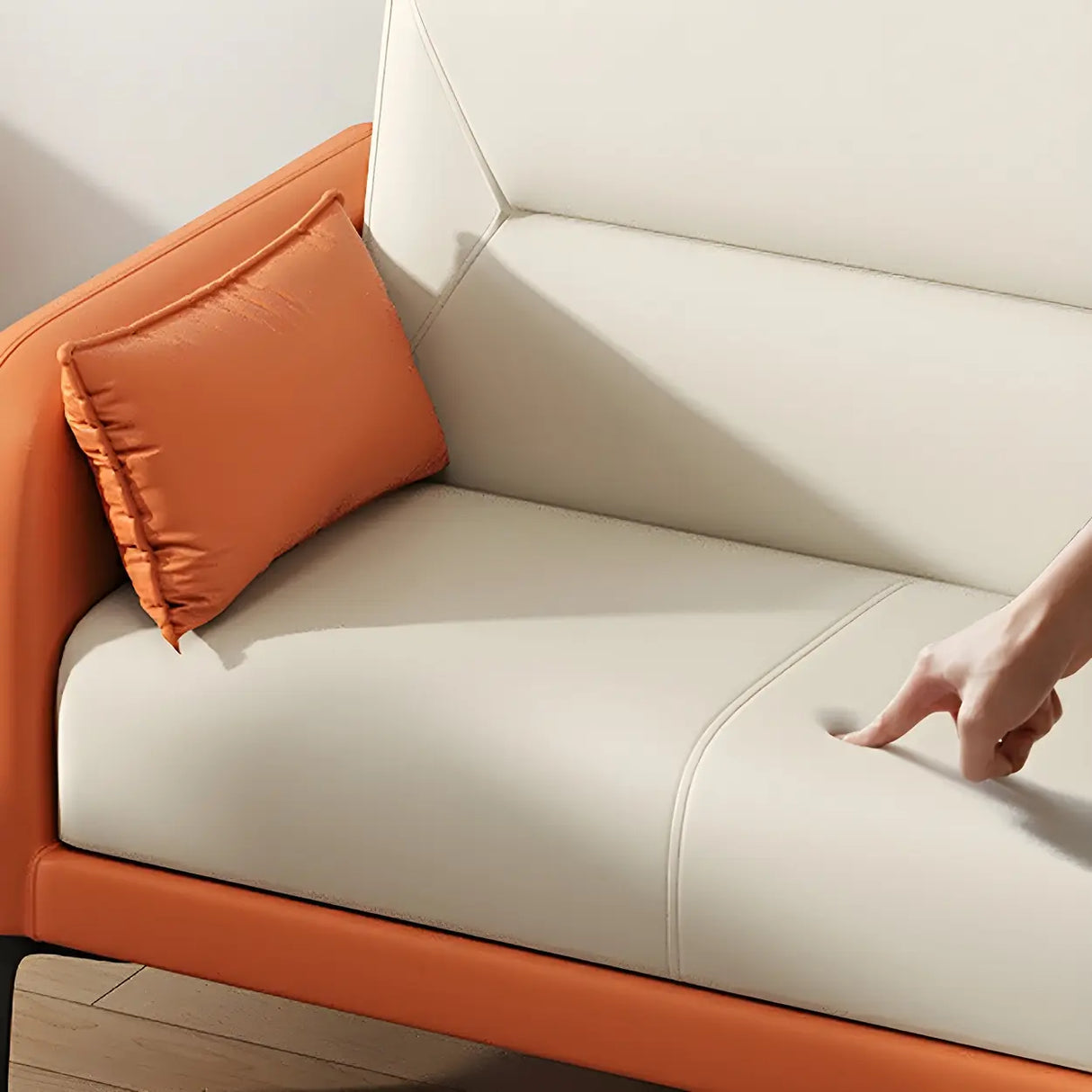 Two-tone Stain Resistant Faux Leather Tight Back Sofa Image - 15