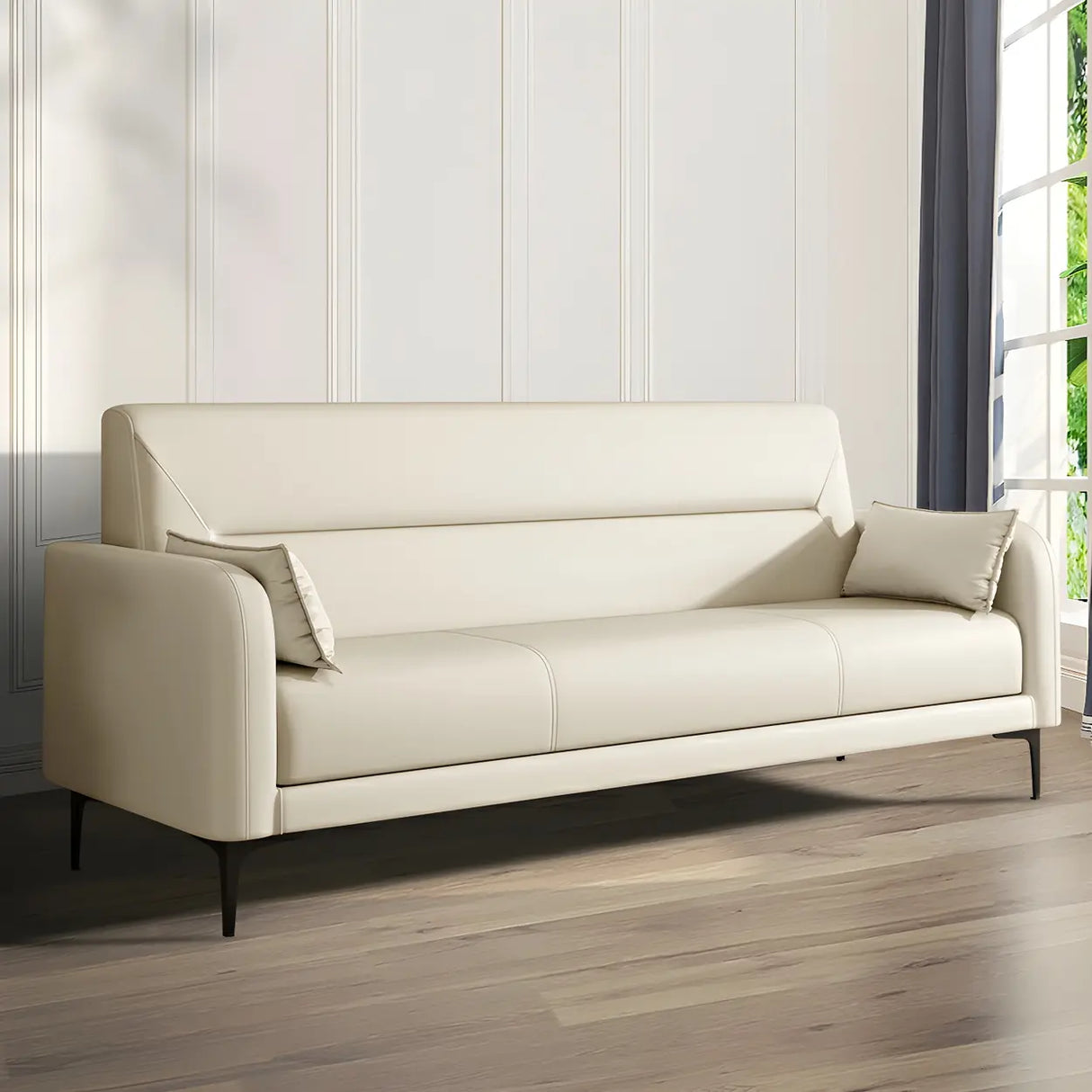 Two-tone Stain Resistant Faux Leather Tight Back Sofa Image - 16