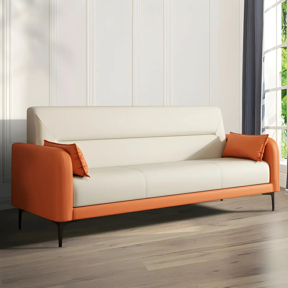 Two-tone Stain Resistant Faux Leather Tight Back Sofa Image - 2