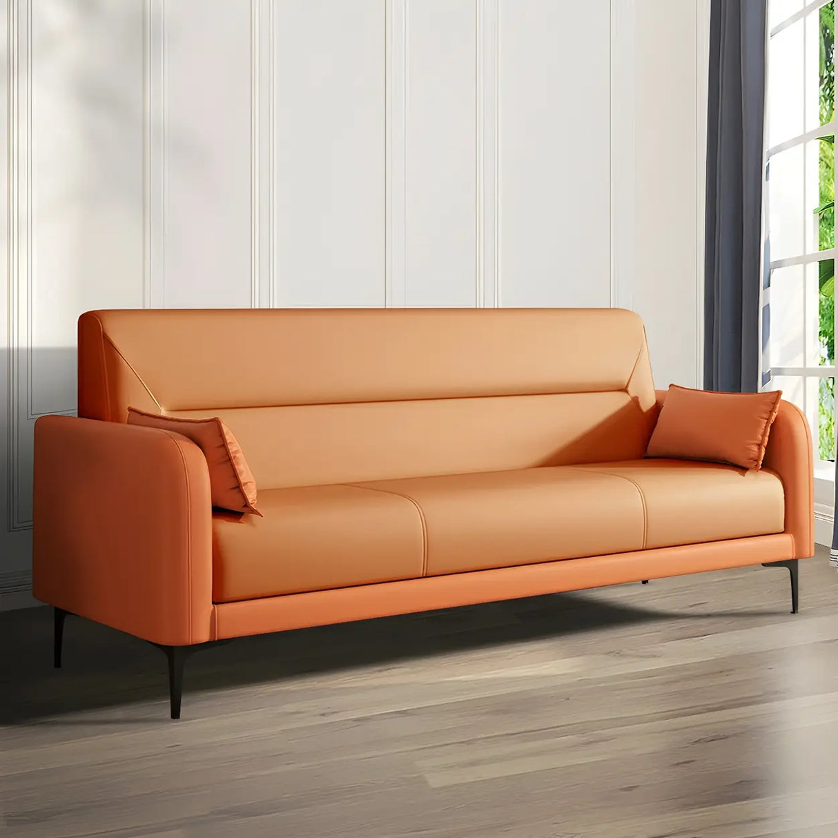 Two-tone Stain Resistant Faux Leather Tight Back Sofa Image - 3