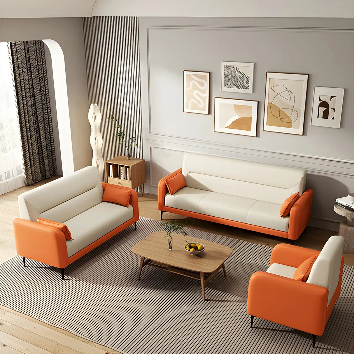 Two-tone Stain Resistant Faux Leather Tight Back Sofa Image - 4