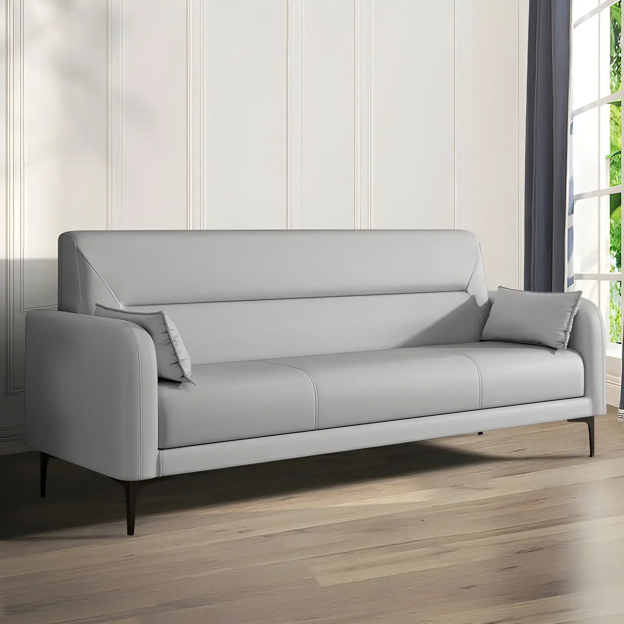 Two-tone Stain Resistant Faux Leather Tight Back Sofa Image - 5