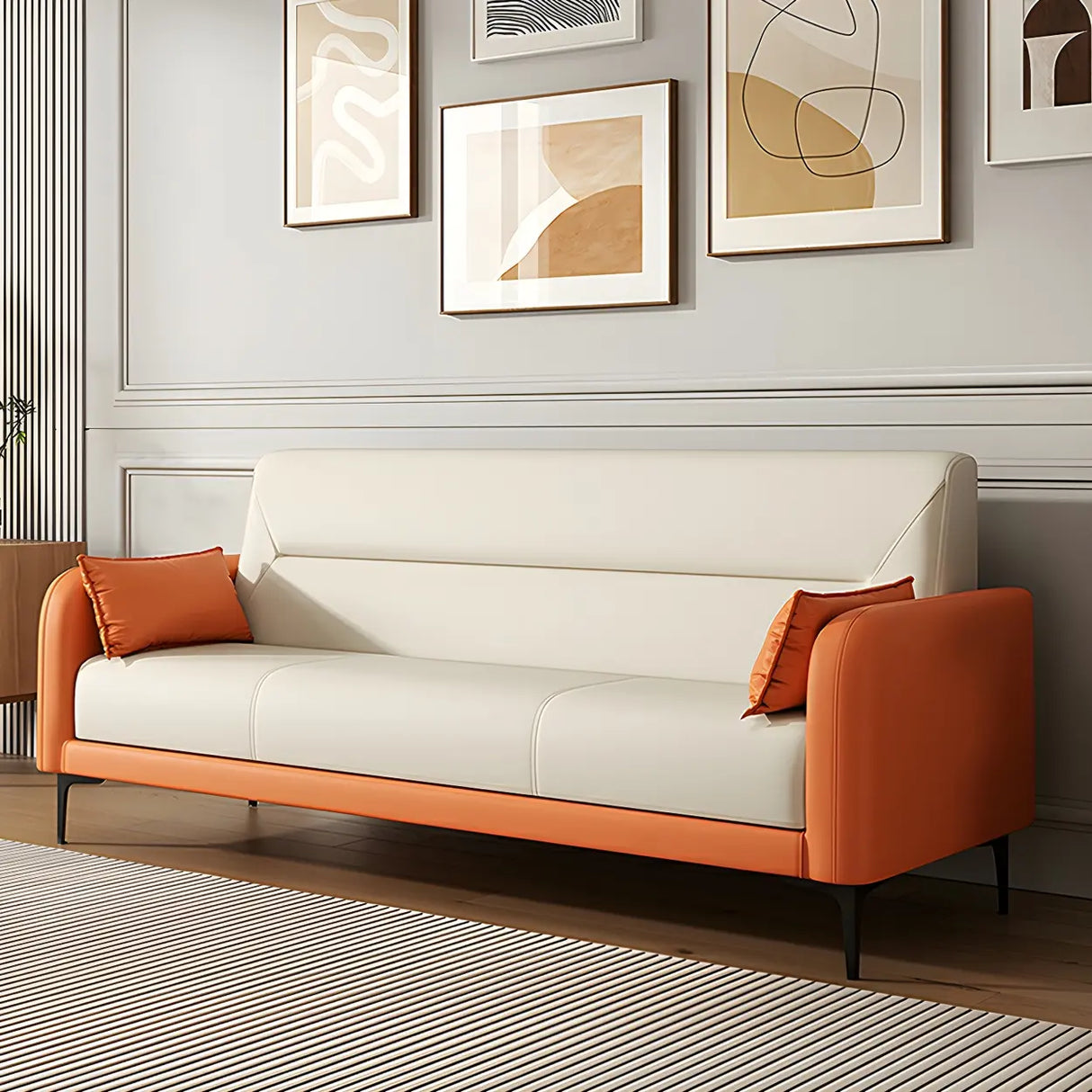 Two-tone Stain Resistant Faux Leather Tight Back Sofa Image - 6