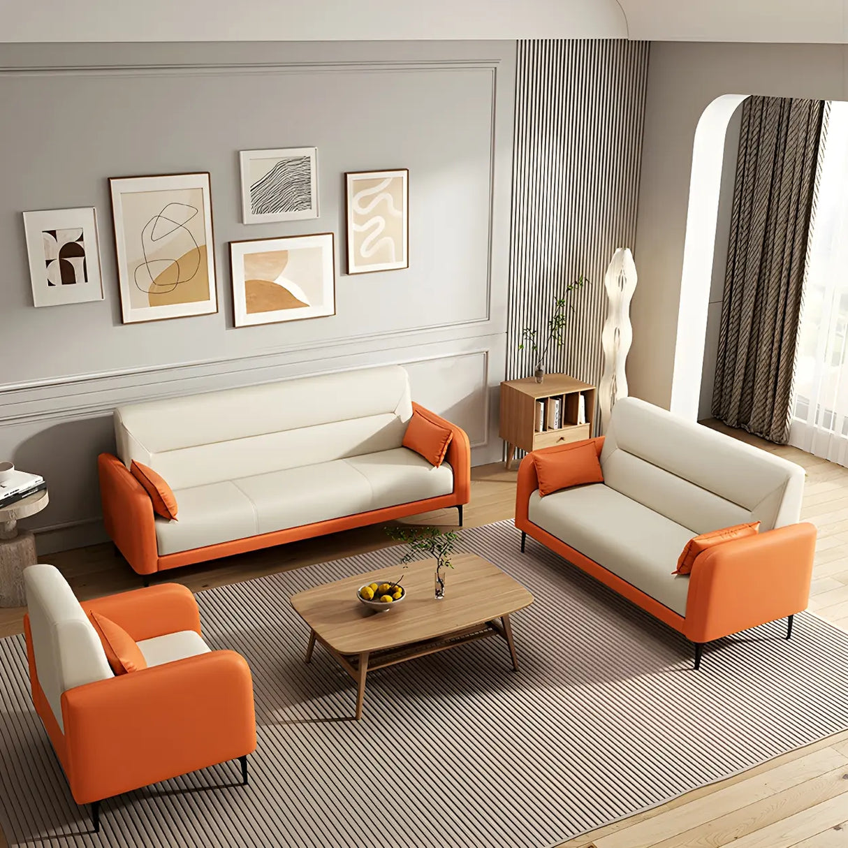 Two-tone Stain Resistant Faux Leather Tight Back Sofa Image - 8