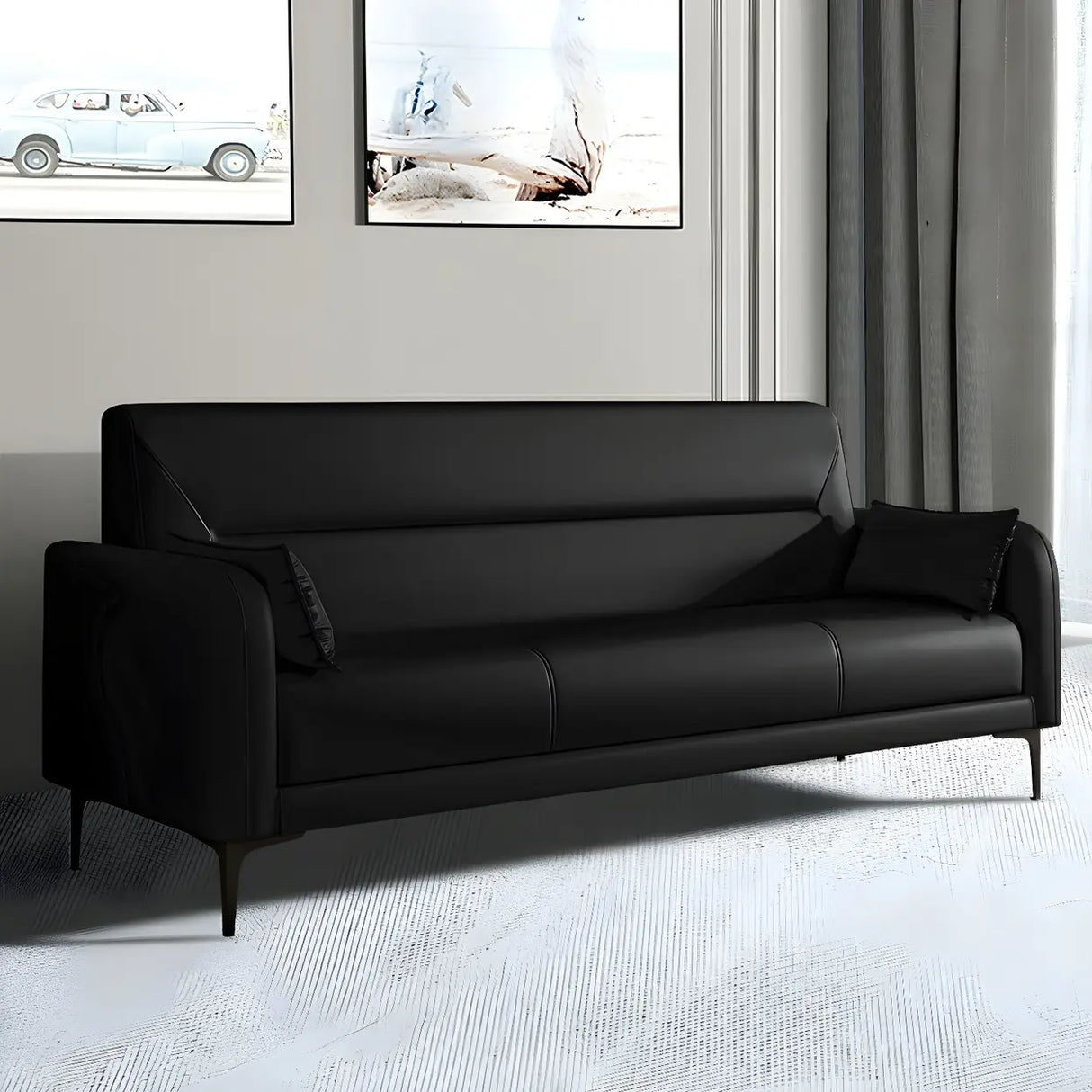 Two-tone Stain Resistant Faux Leather Tight Back Sofa Image - 9