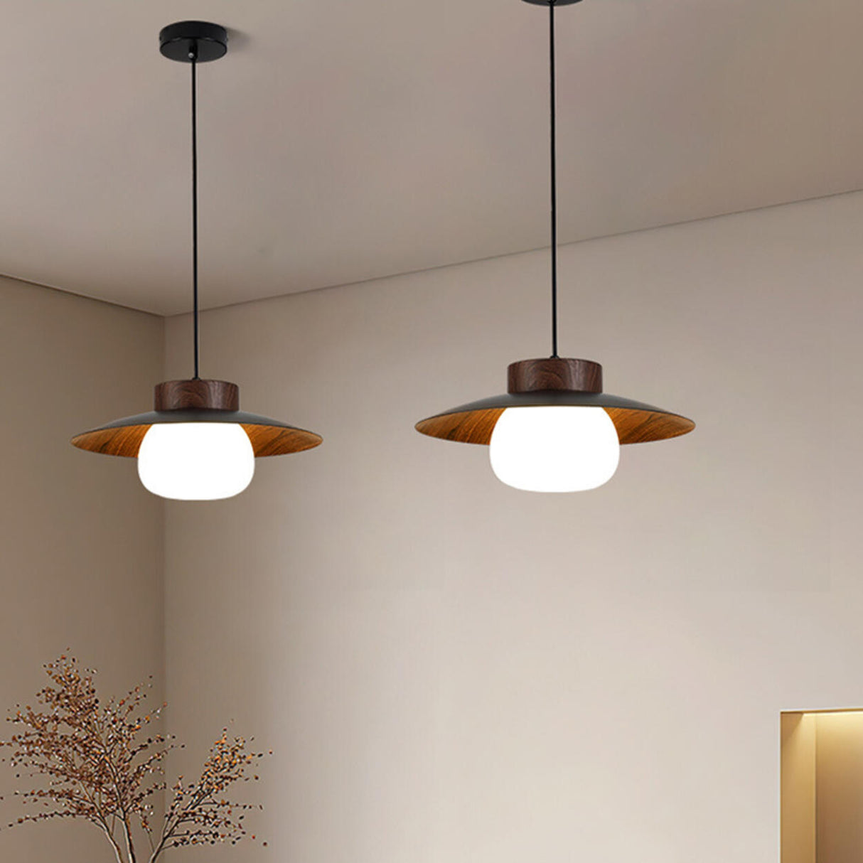 Ultra Modern UFO Wood Resin Pendant Light Adjustable Cord Image - 15