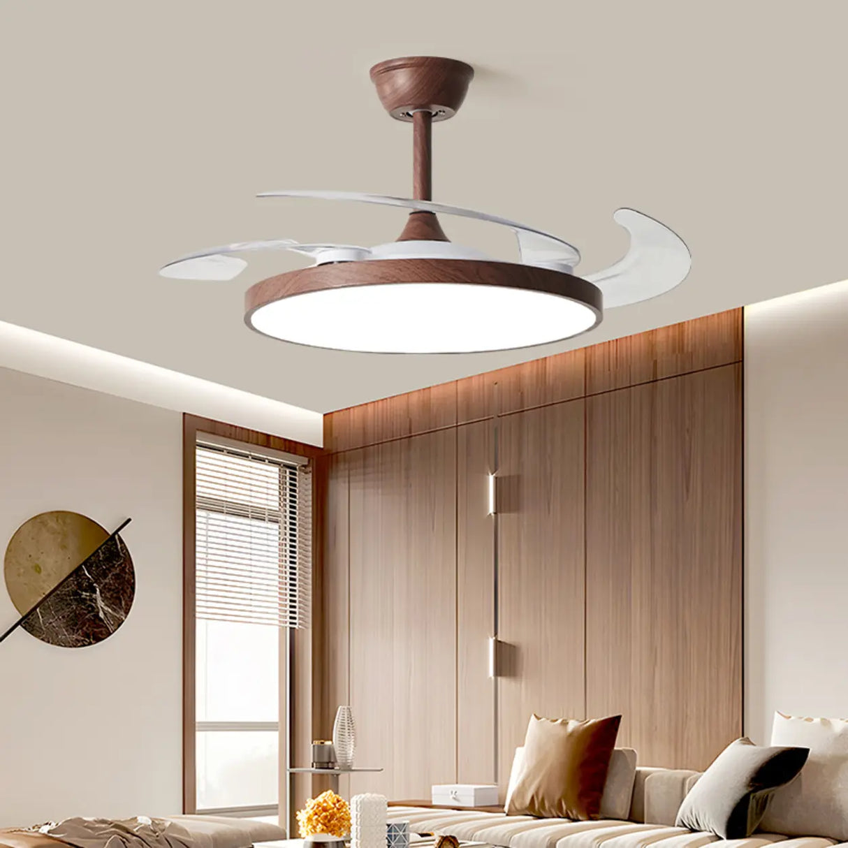 Ultra-Slim Ceiling Fan Light with Retractable Blades Image - 1