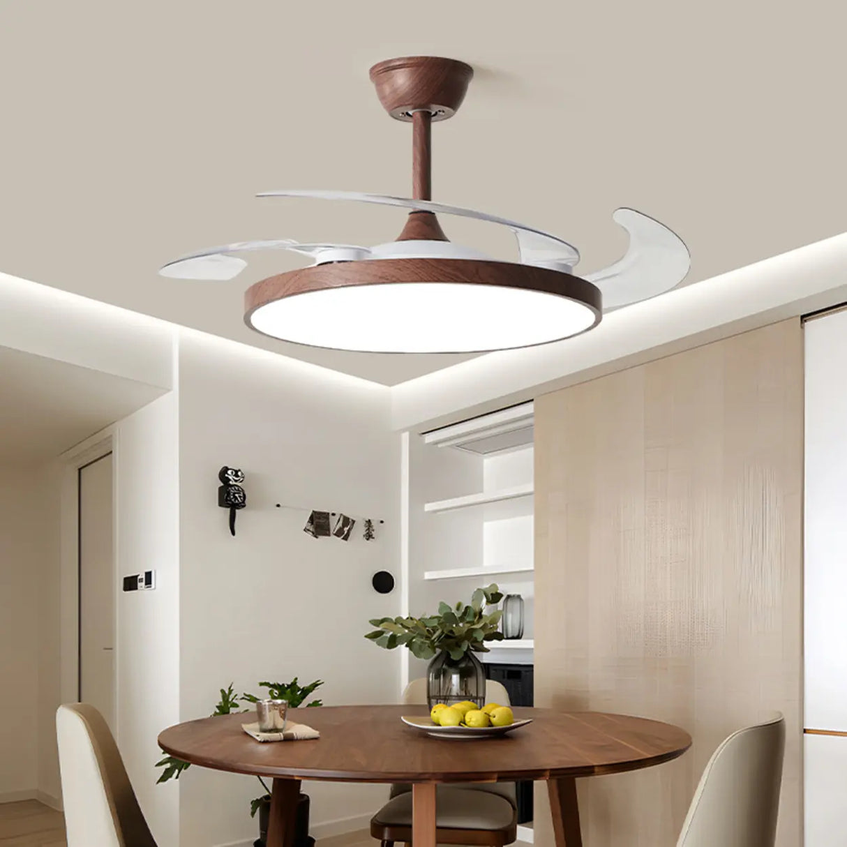 Ultra-Slim Ceiling Fan Light with Retractable Blades Image - 3
