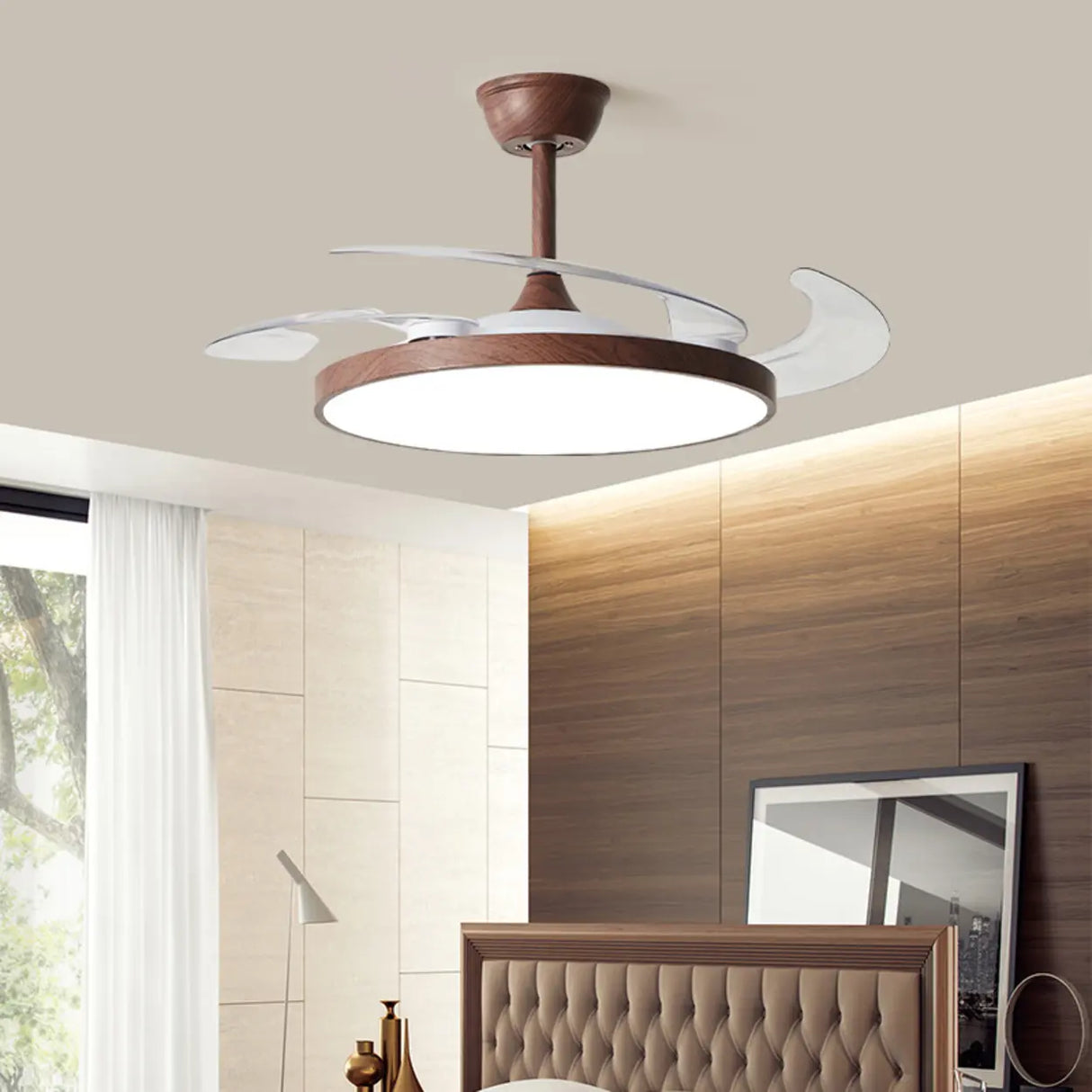 Ultra-Slim Ceiling Fan Light with Retractable Blades Image - 4