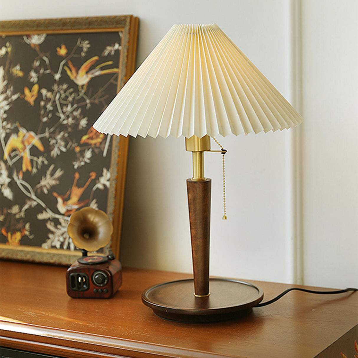 Umbrella Shape Wooden Table Lamp with Pull Chain Switch Image - 10