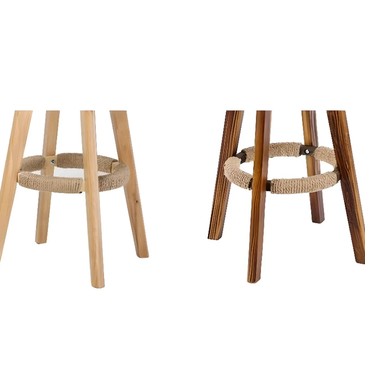 Unfinished Wood Round Low Back Leather Bar Stools Image - 10