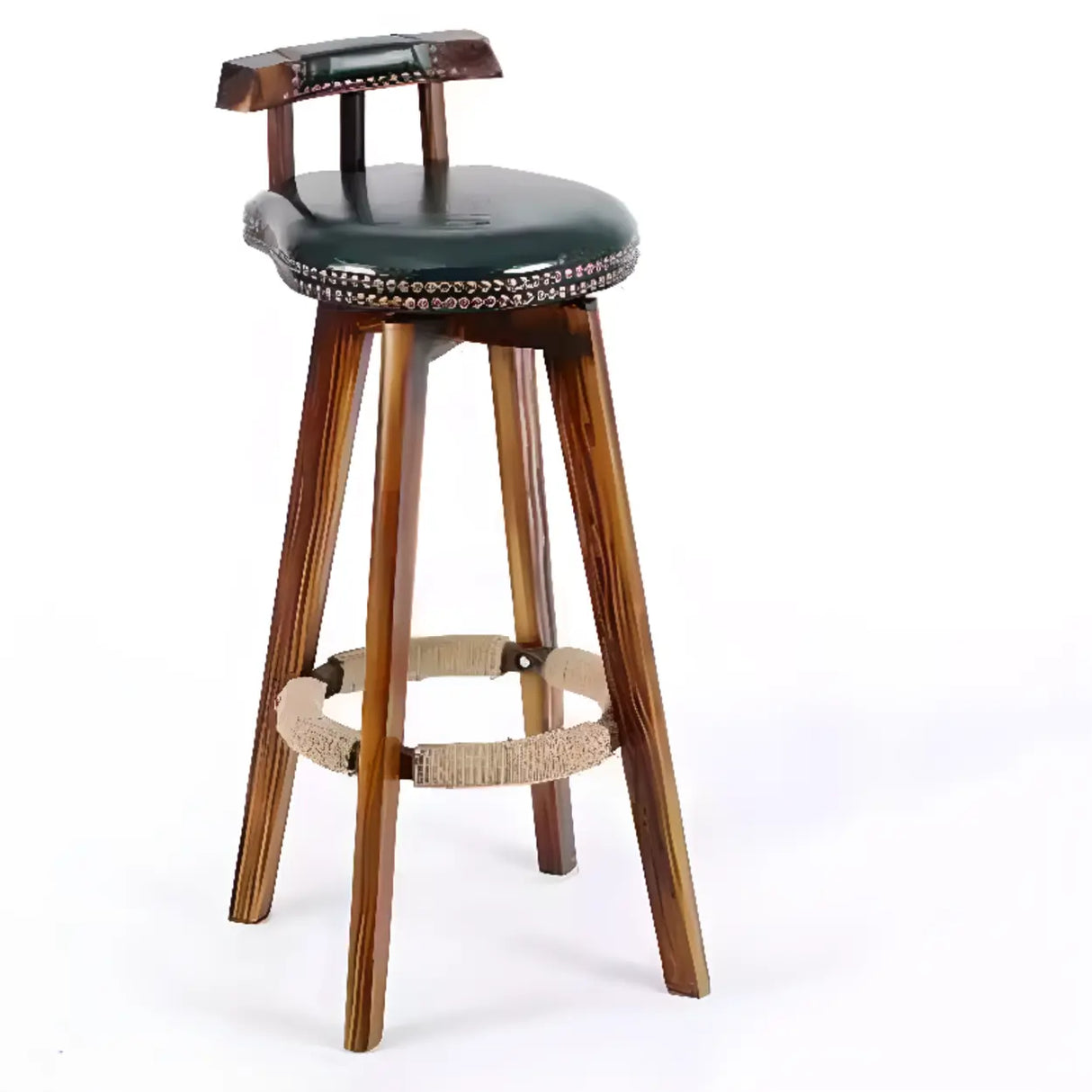 Unfinished Wood Round Low Back Leather Bar Stools Image - 14
