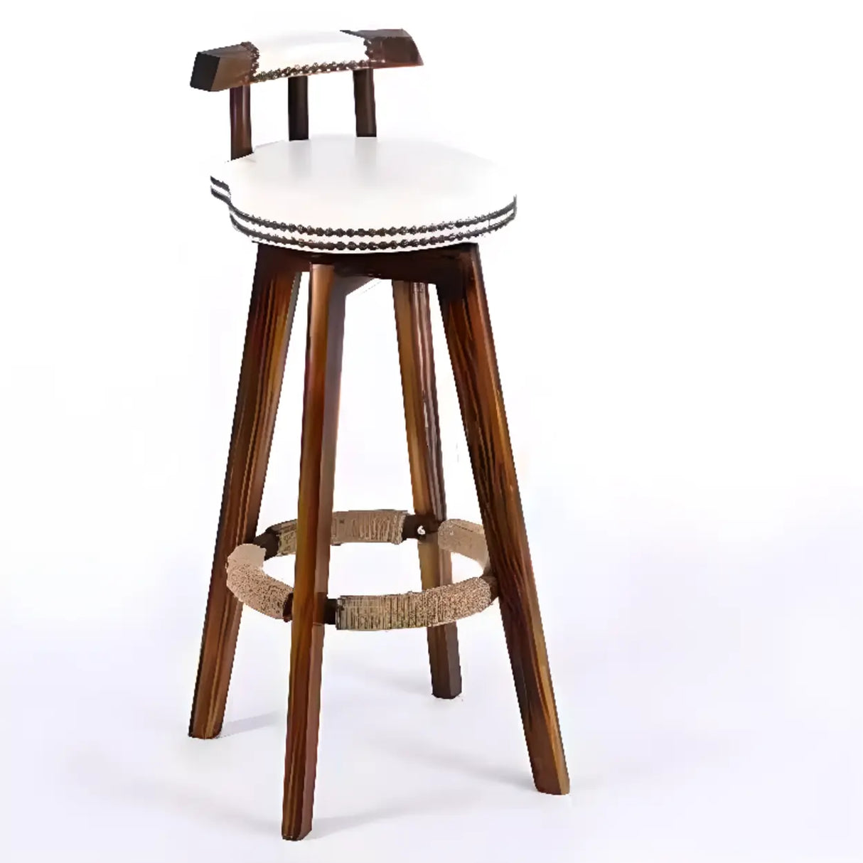 Unfinished Wood Round Low Back Leather Bar Stools Image - 15