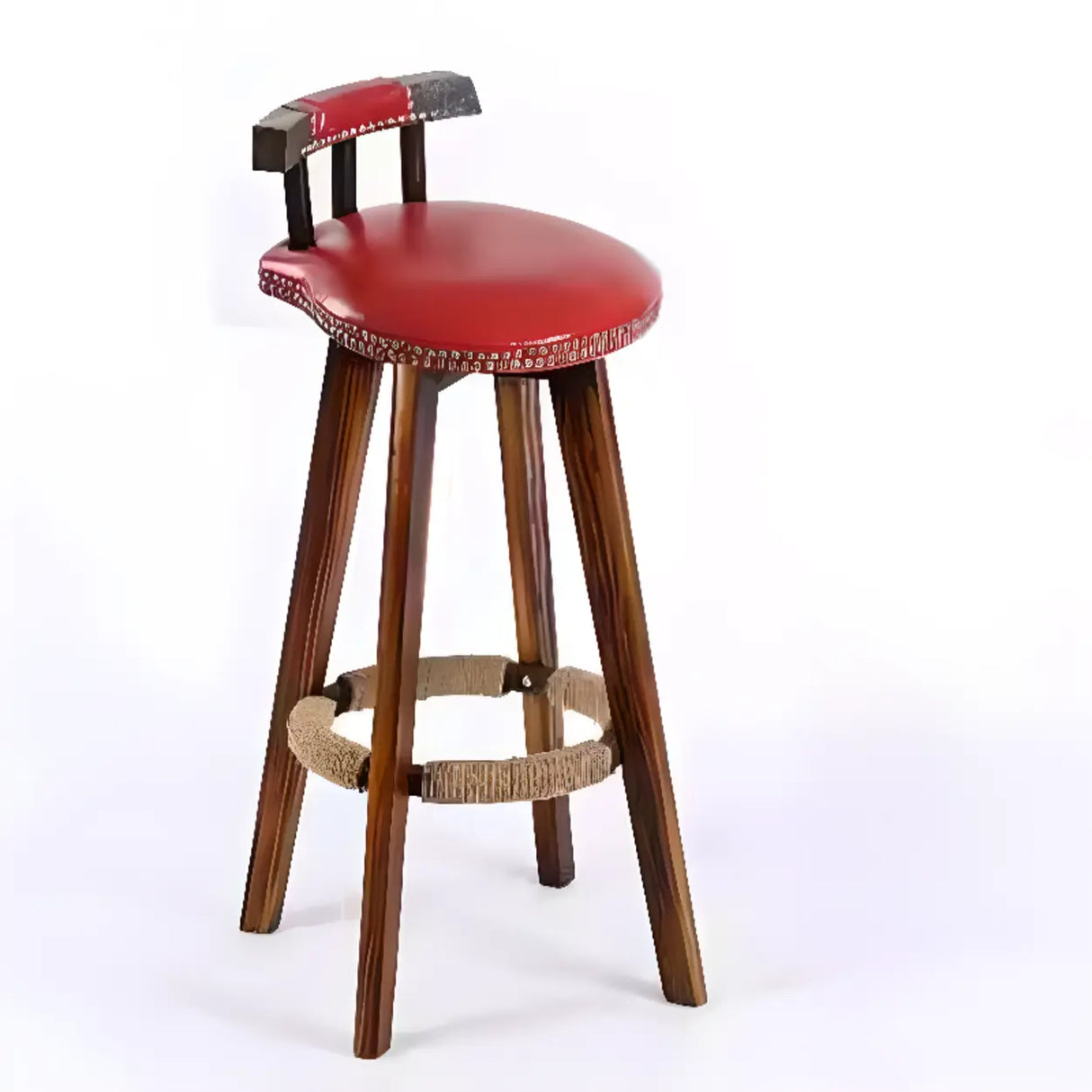 Unfinished Wood Round Low Back Leather Bar Stools Image - 17