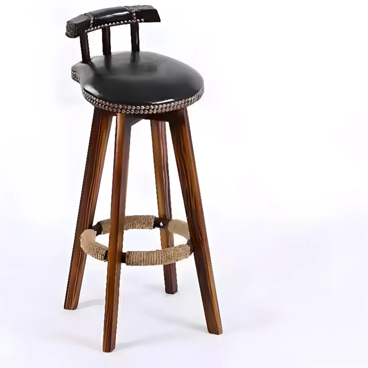 Unfinished Wood Round Low Back Leather Bar Stools Image - 18
